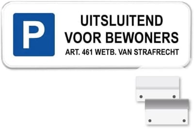 Parkeerbord Bewoners 2 - Weerbestendig Aluminium - 40x15 cm - Bevestiging: Met muur-/ wandmontage beugels