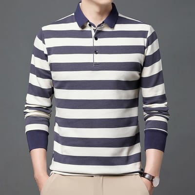Gestreept T-shirt Herfst en Winter Nieuwe Lange Mouw Basis Shirts voor Jonge en Middelbare Leeftijd Zakelijk Casual Poloshirts Heren Tops XXXXL white
