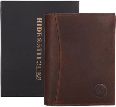 Hide & Stitches Da Vinci Portemonnee Heren - Wallet voor Heren - Portefeuille van 100% Leder - Donkerbruin