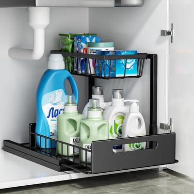 Unyqoos ® Metalen Onderkast Organizer met Uittrekbare Lade voor Keuken en Badkamer