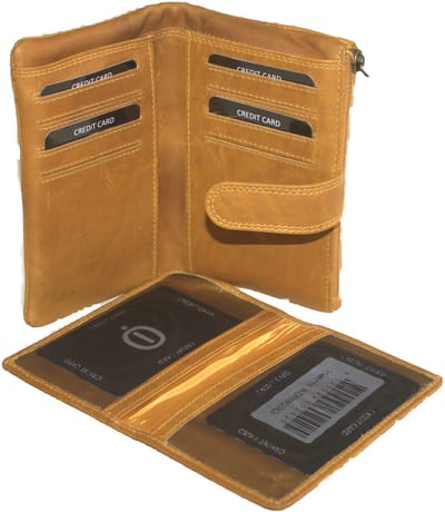 OI mosterd gele leren damesportemonnee zeer zacht / soft lederen damesbeurs met uitneembaar pasjesmapje en verborgen vak / portemonnee met rits / mosterd geel leer / RFID SAFE / 721Mostaza