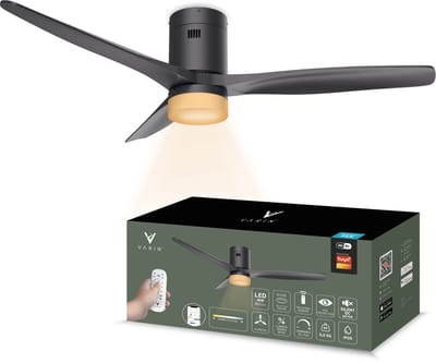 Varin® Smart Ventilator met LED verlichting - Zwart - Tuya Wifi - LED 18W CCT - Lange bladen - Ø 132cm - 6 snelheden - Super stil 20dB - Met afstandsbediening en gratis app - Ventilatorkachel - Ventilatoren plafond - Verkoeling en verwarming