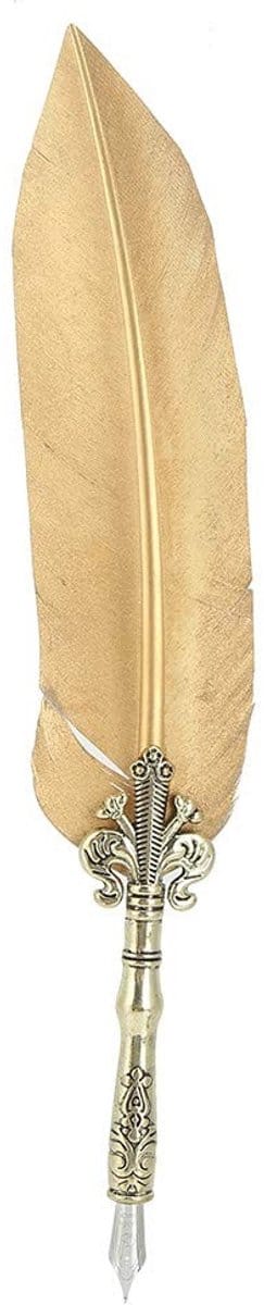 Dailygoods- Veertjeset Luxe Vintage Kalligrafie - Veren Pen Set - Metalen Penhouder - Inktfles - Vervangende Penpunten - 1.0mm Penpunt - Kalligrafiepen