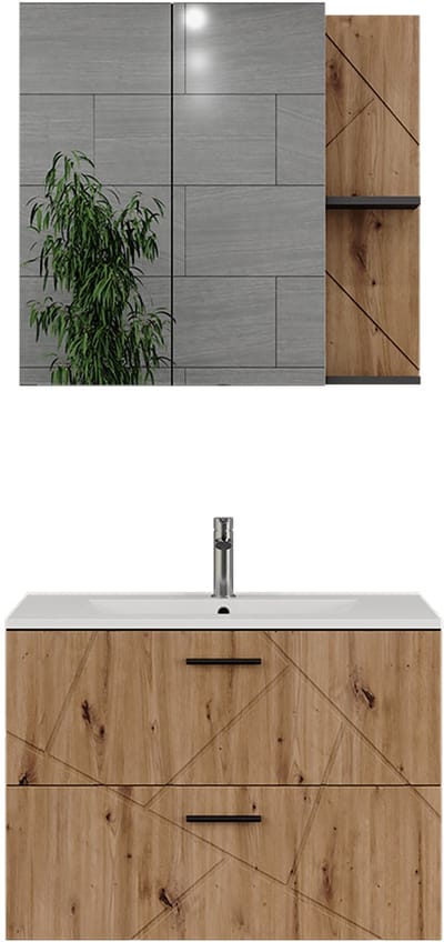 Vicco Badkamermeubelset Irma, Antraciet/Goudkleurig Eiken, 3-delig
