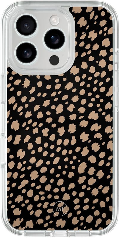 Hybride hoesje geschikt voor iPhone 16 Pro - Savannah spots - Extra bescherming - Luxe beschermhoes - TPU case - Transparant, Zwart, Bruin - Mooie Telefoonhoesjes