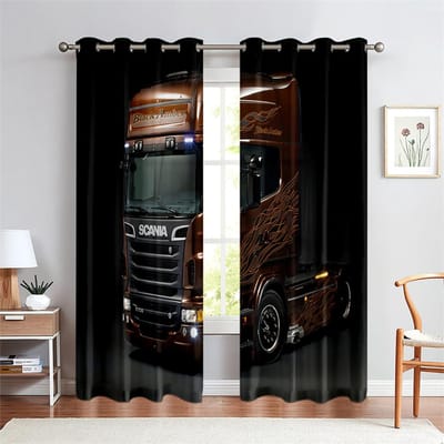 3D Blauwe Lucht Boerderij Tractor Band Gordijnen Woonkamer Keuken Slaapkamer Balkon Raamdecoratie 2 Panelen 50W130H(CM)X2PCS&Hook