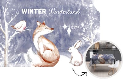 Tafelkleed - Tafellaken - 220x150 cm - Winter - Vos - Vogel - Konijn - Binnen en Buiten