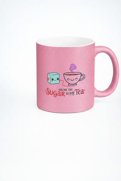 Roze Glitter Mok 'You're the Sugar to my Tea' - Liefdes Thee Mok met Romantische Tekst