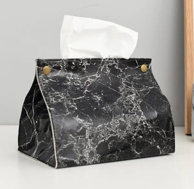 Tissuehouder / Tissuebox - Leer - Marmer - Zwart