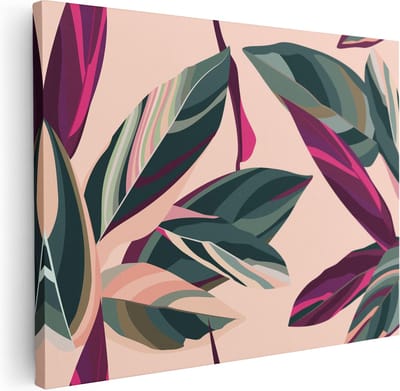 Artaza Canvas Schilderij Tropische Bladeren - 40x30 cm - Klein - Wanddecoratie Botanisch - Muurdecoratie Woonkamer - Kamer Accessoires