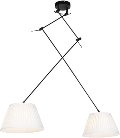 QAZQA blitz - Klassieke Hanglamp met kap - 2 lichts - L 750 mm - Wit - Woonkamer | Slaapkamer | Keuken