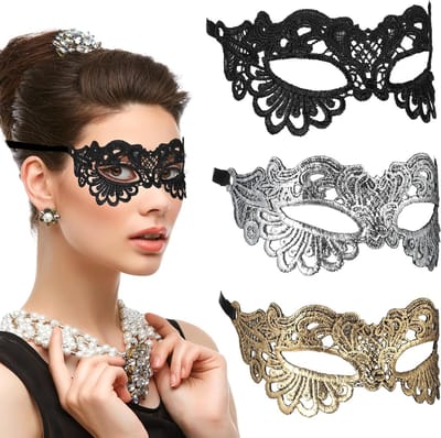 3-delig Lederen Lace Masker voor Vrouwen - Venetiaans Masker voor Halloween, Carnaval en Feestjes