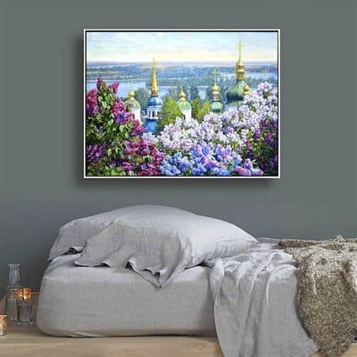 Peinture Diamant 5D Forage Complet Rond Lilas Broderie Diamant Paysage Image de Strass 20X30CM gray