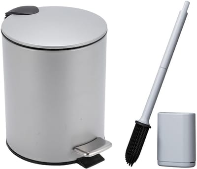 Vuilnisemmer met Pedaal - Kleine Afvalbak - Badkamer Toilet - Inclusief Toiletborstel - 3 Liter - Grijs