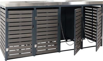 4 Afvalemmerbehuizing MCW-K14, afvalemmerbox met plantenbak, 124x265x84cm WPC roestvrij staal 132kg ~ antraciet