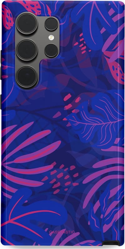 Casetastic hoesje geschikt voor Samsung Galaxy S24 Ultra - Dubbellaagse bescherming - Neon jungle blad - Fashion Case - Donkerblauw Lavendel Roze