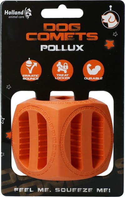 Dog Comets Pollux - Treat hider - 5.5 x 5.5 cm - Hondenspeelgoed - Intelligentie speelgoed - Kubus - Rubber - Oranje