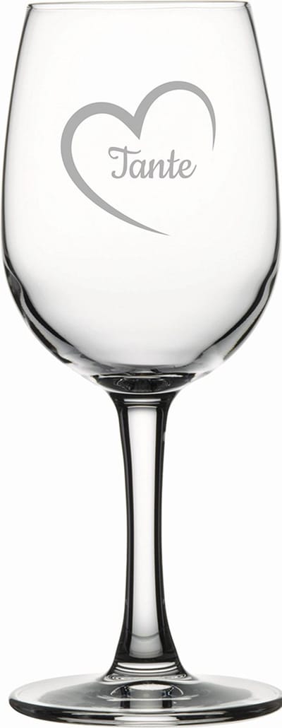 Gegraveerde witte wijnglas 26cl Tante met hartje