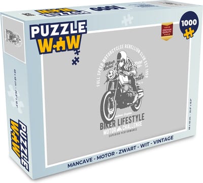 Puzzel Mancave - Motor - Zwart - Wit - Vintage - Legpuzzel - Puzzel 1000 stukjes volwassenen