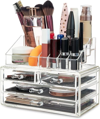 Igoods Make-up Organizer - Make-up Opslag - Cosmetica Organizer - Tweedelig - met Laden - Transparant