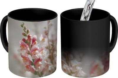Magische Mok - Foto op Warmte Mokken - Koffiemok - Bloem - Leeuwenbek - Roze - Stengel - Magic Mok - Beker - 350 ML - Theemok