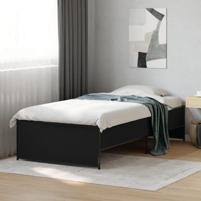 Bedframe Hout Metaal - Eenpersoonsbed Frame - Goede Nachtrust - Stevige Metalen Poten - 100x200 cm - Zwart