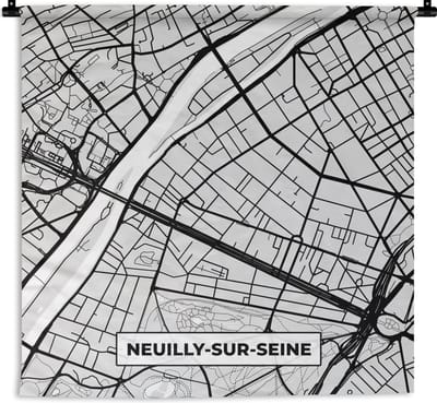Wandkleed - Wanddoek - Frankrijk - Plattegrond - Kaart - Neuilly-sur-Seine - Stadskaart - 180x180 cm - Wandtapijt