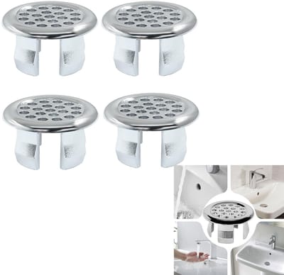 4-Stuks Overloopring voor wastafel - gootsteendeksel - overloopdeksel voor wastafel - overloopgat voor wastafel - gatdeksel - decoratieve afdekking voor wastafel - reserveonderdeel voor wastafel - geschikt voor keuken- en badkamerwastafel - zilver