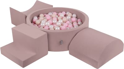 KiddyMoon Foam speeltuin PPZP-OK30D-134 met ballen heide: pastelbeige-poederroze-perplex 200 zwembad/helling L/semi-curve L/trap