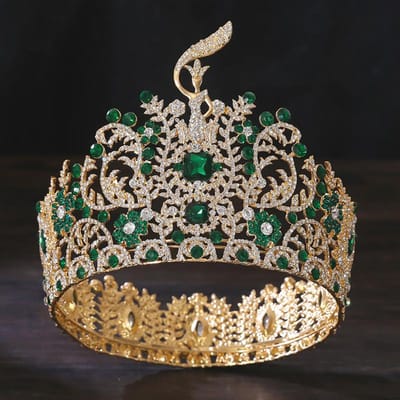 Barok Grote Ronde Diadeem Bruidskroon Miss Verkiezing Tiara's Hoofddeksel Bruid Bruiloftskleding Haar Sieraden Accessoires gray