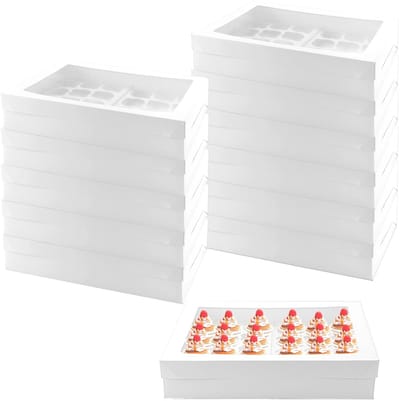 Dailygoods - JEUIHAU 12 stuks 24-gaats cupcakedoos met venster, witte beker, taartdozen voor taarten, cupcakes, muffins en gebak, 43 x 31 cm