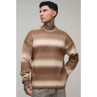 Lange Relaxed Ombré Gebreide Trui | Brown | Size Large