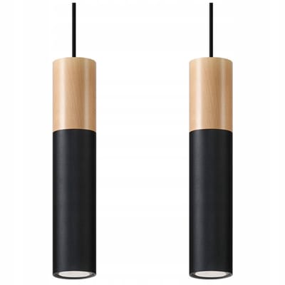 Sollux Pablo Hanglamp Zwart Hout Loft 2x GU10