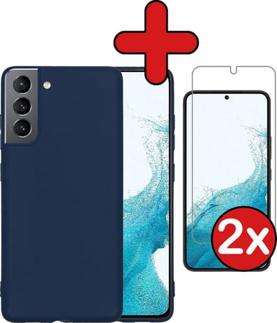 Hoesje - Met 2x Screenprotector - Geschikt voor Samsung Galaxy S22 - Sterk & Shockproof - Telefoon Hoes - Back Cover - Siliconen Case - Telefoonhoes - Donkerblauw