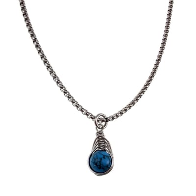 60cm x 3mm Jasseron-Ketting + Turquoise Steen Hanger Dames - RVS - Handgemaakt - Visgraattechniek Natuursteen Hanger met Ketting
