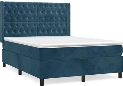 vidaXL - Boxspring - met - matras - fluweel - donkerblauw - 140x190 - cm