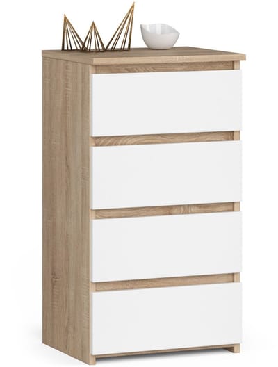 Kommode CL4 met 4 Lades / AKORD Furniture Factory / Sonoma Eik - Wit / 40x74x35 cm
