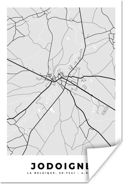 Poster Stadskaart – Plattegrond – België – Zwart Wit – Jodoigne – Kaart - 120x180 cm XXL