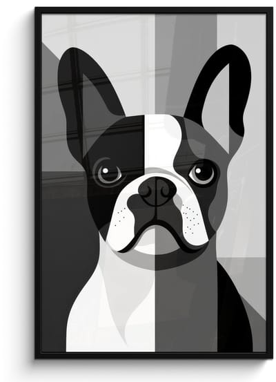 Poster in lijst - Fotolijst 80x120 cm - Posters - Buldog - Zwart - Abstract - Vlakken - Posterlijst zwart - Decoratie - Wanddecoratie woonkamer - Muurdecoratie slaapkamer