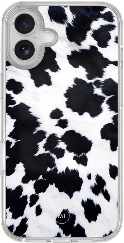 Hybride hoesje geschikt voor iPhone 16 - Koeienprint - Extra bescherming - Luxe beschermhoes - TPU case - Transparant, Zwart, Wit - Mooie Telefoonhoesjes