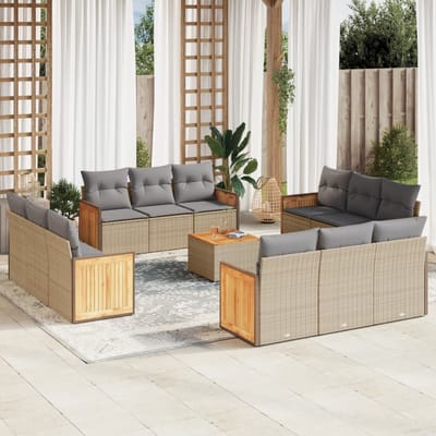 vidaXL - 13-delige - Loungeset - met - kussens - poly - rattan - beige