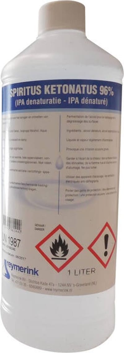 Reymerink - Alcohol 96% Spiritus Ketonatus 1000ml | Desinfectie voor PMU, Tattoo, Beauty, Styliste, Kapper Studio & Laser Salon Huisarts Tandarts Praktijk | Laserkliniek | Desinfectiemiddel | Desinfectiespray | Pure Alcohol | Tatoeage Praktijk