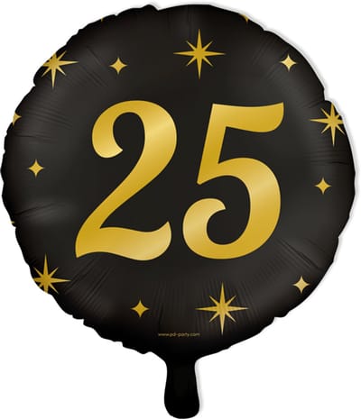 BTH - Folieballon 25 Jaar - Zwart-Goud - Verjaardag Versiering - Helium - Versiering - Verjaardag - Helium Ballonnen
