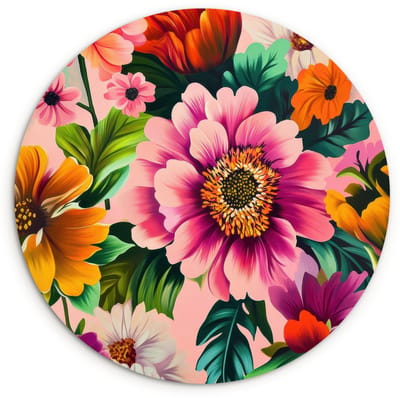 WallCircle® Wandcirkel 90x90 cm - Muurcirkel Bloemen - Kleurrijk - Roze - Muurdecoratie woonkamer - Wanddecoratie slaapkamer - Kamer decoratie accessoires - Ronde schilderijen