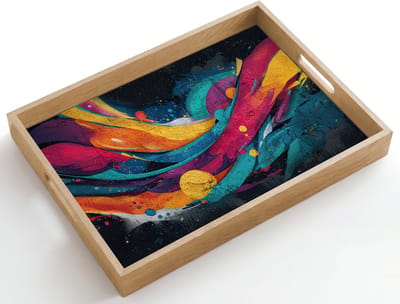 Dienblad hout 50x35 cm - Schootdienblad - Banen - Golven - Kleurrijk - Abstract - Borrelplank rechthoek - Plateau dienbladen