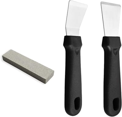 Set van 2 RVS Schoonmaak Schrapers voor Oven en Inductiekookplaten met Kunststof Handvat, Recht en Gebogen Ontwerp voor Efficiënte Keukenreiniging