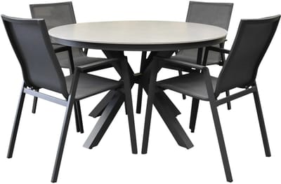 Malaga Samantha dining tuinset 120xH75 cm rond 5 delig antraciet keramisch blad