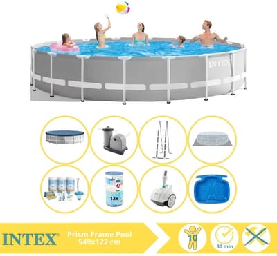 Intex Prism Frame Zwembad - Opzetzwembad - 549x122 cm - Inclusief Onderhoudspakket, Filter, Zwembad Stofzuiger en Voetenbad