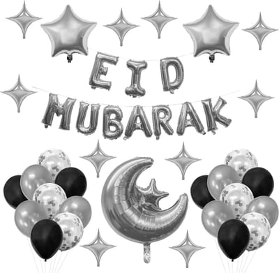 Orange85 Ramadan Decoratie Ballonnen - Versiering voor binnen - 41-delig - Zilver - Eid Mubarak - Folie - Ballonnen