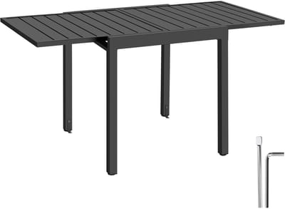 tectake® Aluminium Tuintafel - Uitschuifbaar - 70 x 70 cm of 140 x 70 cm - 4 tot 6 Personen - Weerbestendig - Tafel voor Buiten - Bijzettafel of Eettafel - Lamellen - Grijs